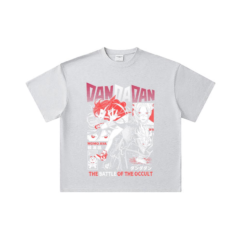 260 GSM Double Yarn 32 Count 100% Cotton DanDaDan V4 Occult Battle Print Unisex Heavy Cotton T Shirt