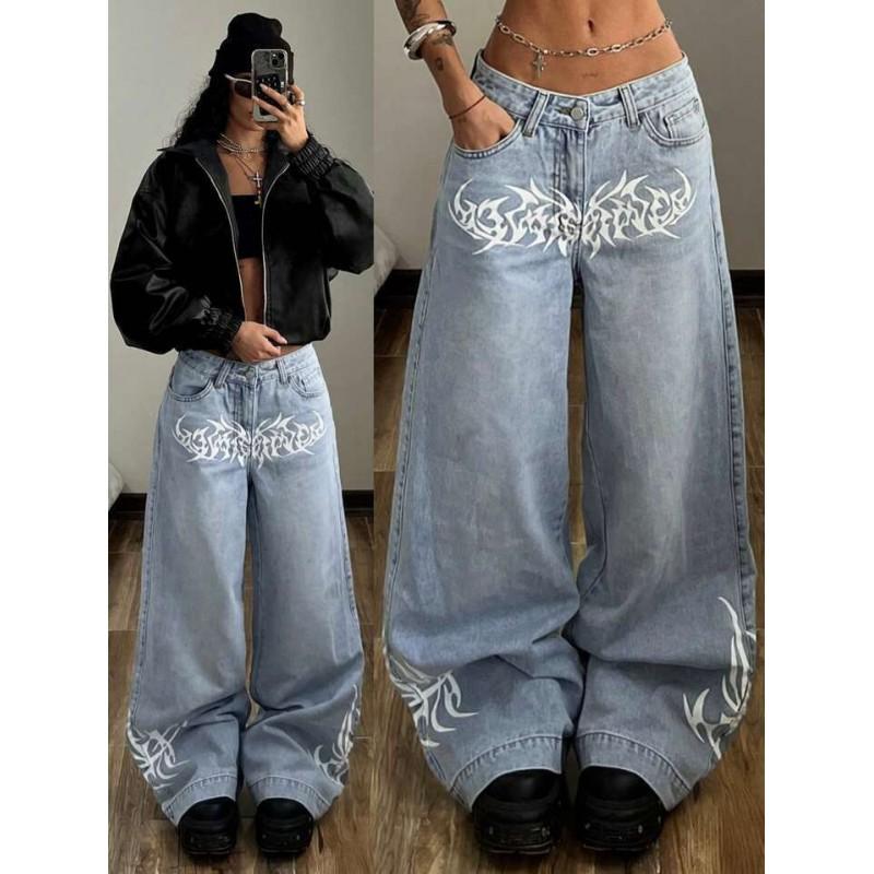Womens Loose Wide Leg Denim Pants Vintage Streetwear Style Straight Cut Jeans 2025
