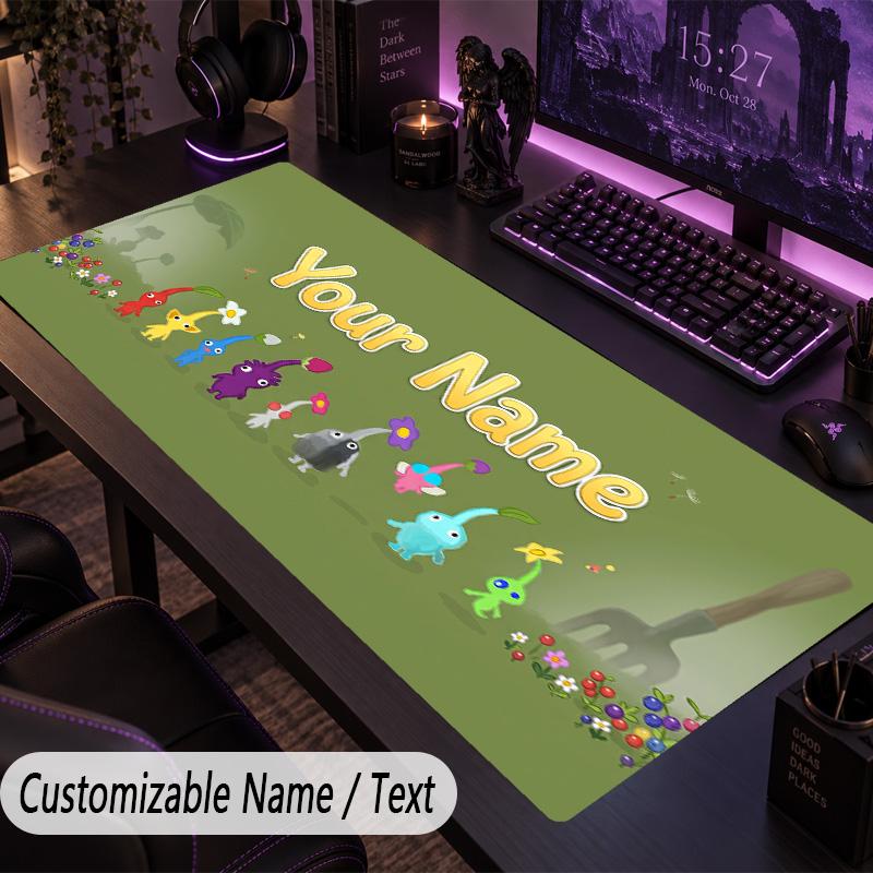 Custom Text Big Mousepad, Extended Desk Pad For Laptop Work GamePikmin