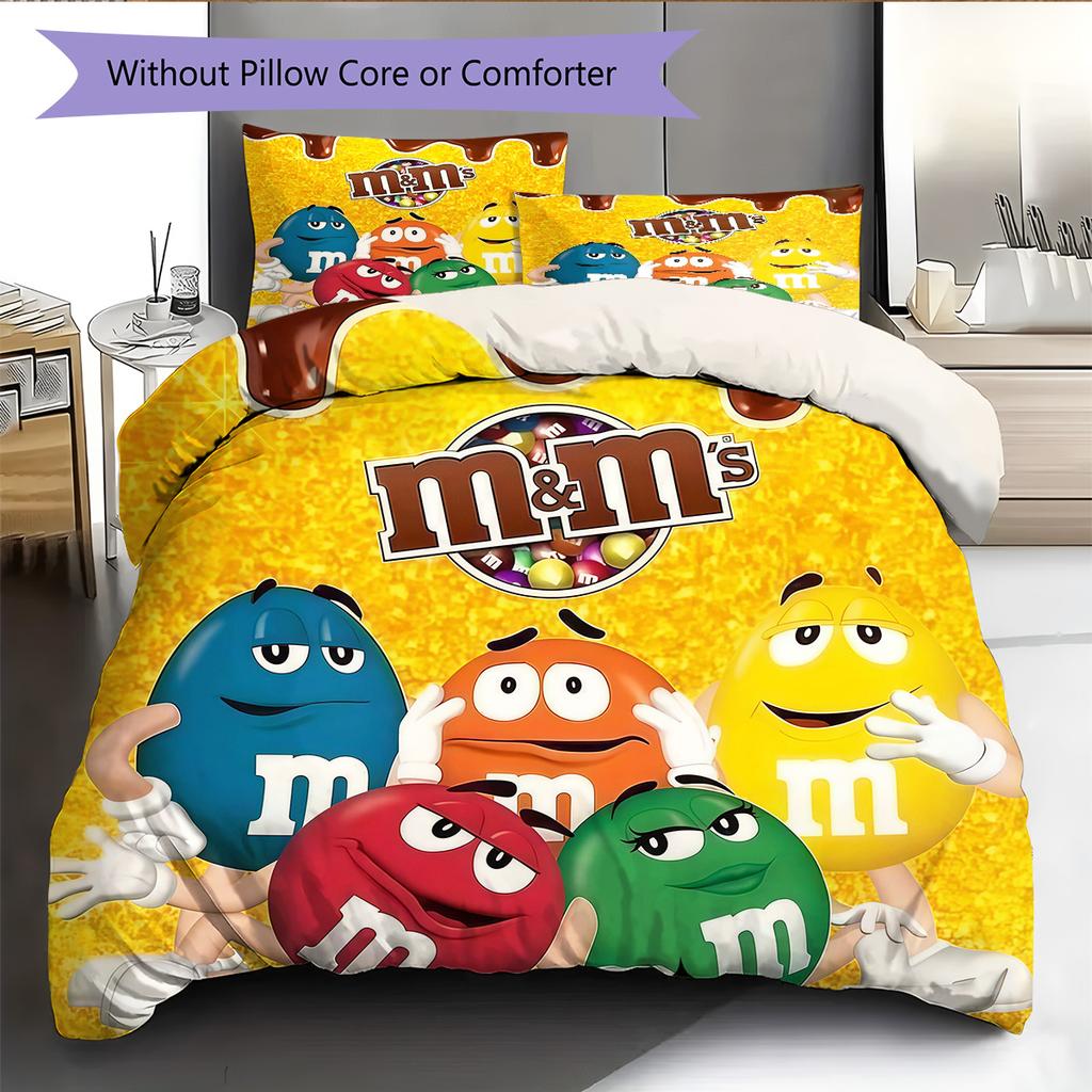 M&M's Pattern Bedding Quilt Set Home Decoration Gift (1 * duvet cover + 2 * pillowcase without core)