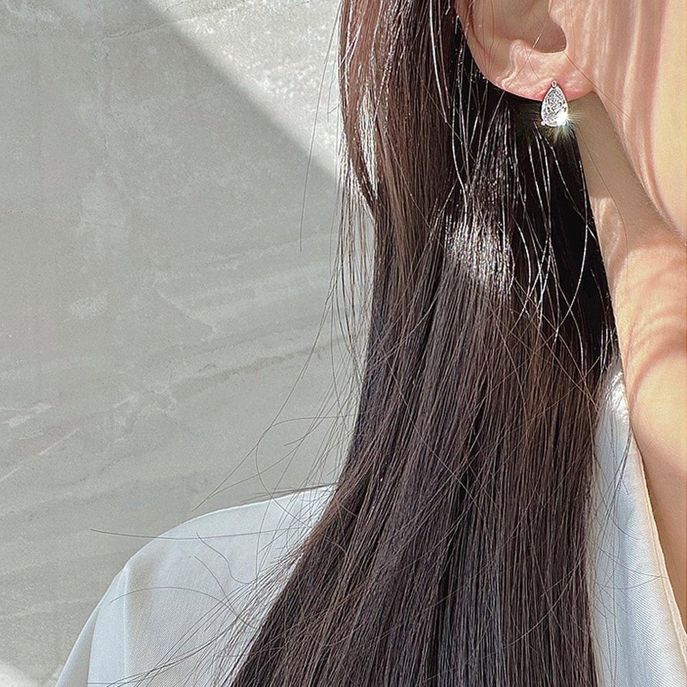 [14K Gold Pin] Gold Peony Water Drop One-Touch Ring Earrings Ea2962