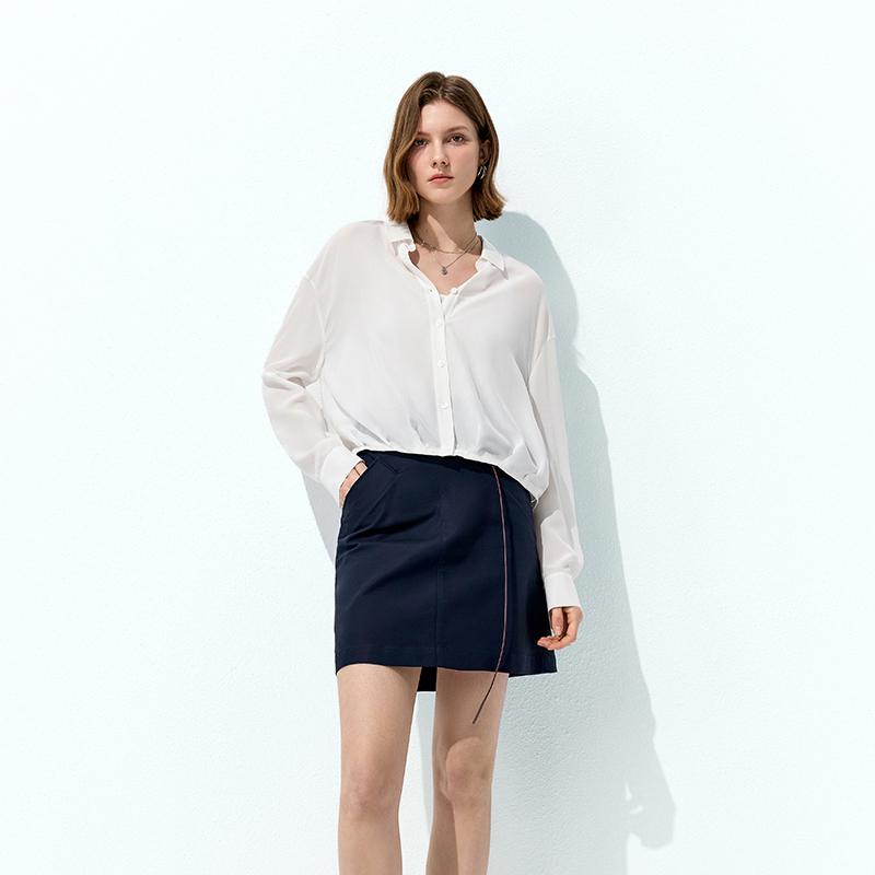 [100% Mulberry Silk] Short Silk Top for Women's Summer New Style Simple Commuting White Shirt
