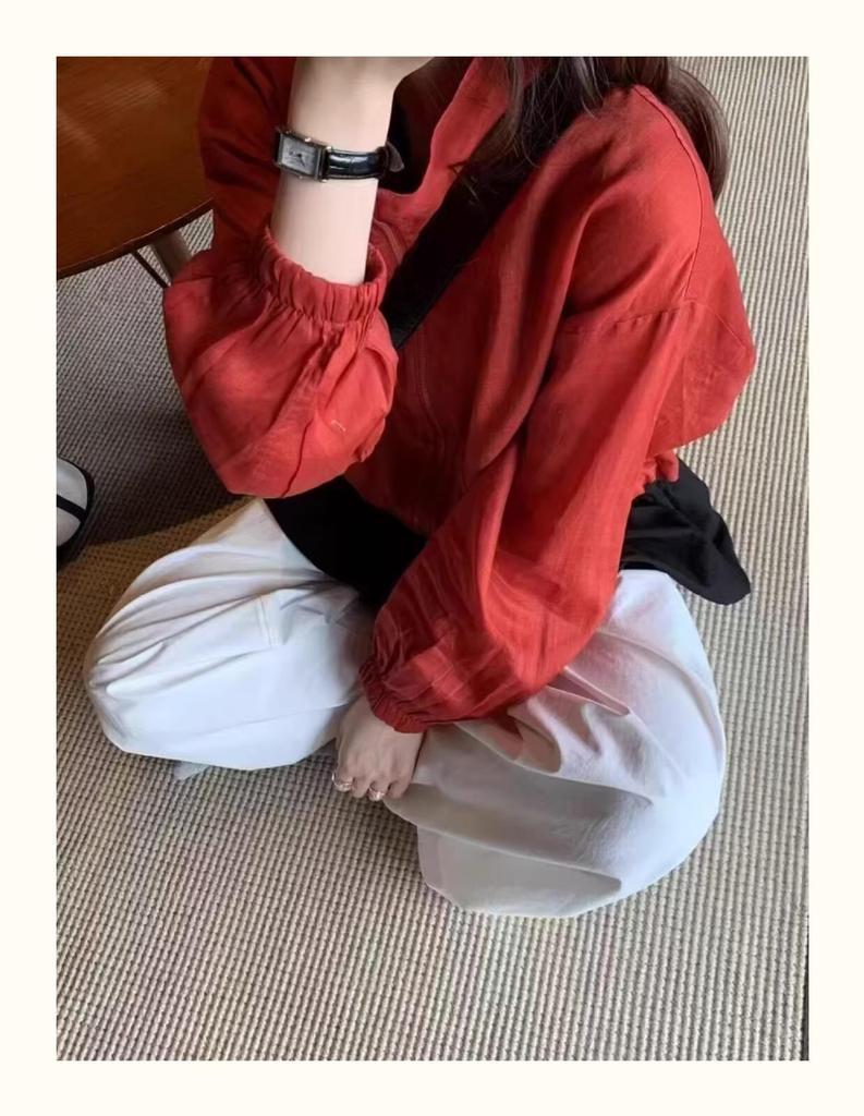 Женская куртка из рами в корейском стиле с воротником-стойкой на молнии - Весна/Лето 2025, Простой универсальный повседневный приталенный топ