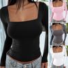 In The Autumn of 2025, Y2K,New Style, Square Collar, Long Sleeved Pullover Top, Tight Fitting, Casual, Fashionable, Women's Top, Versatile Interior