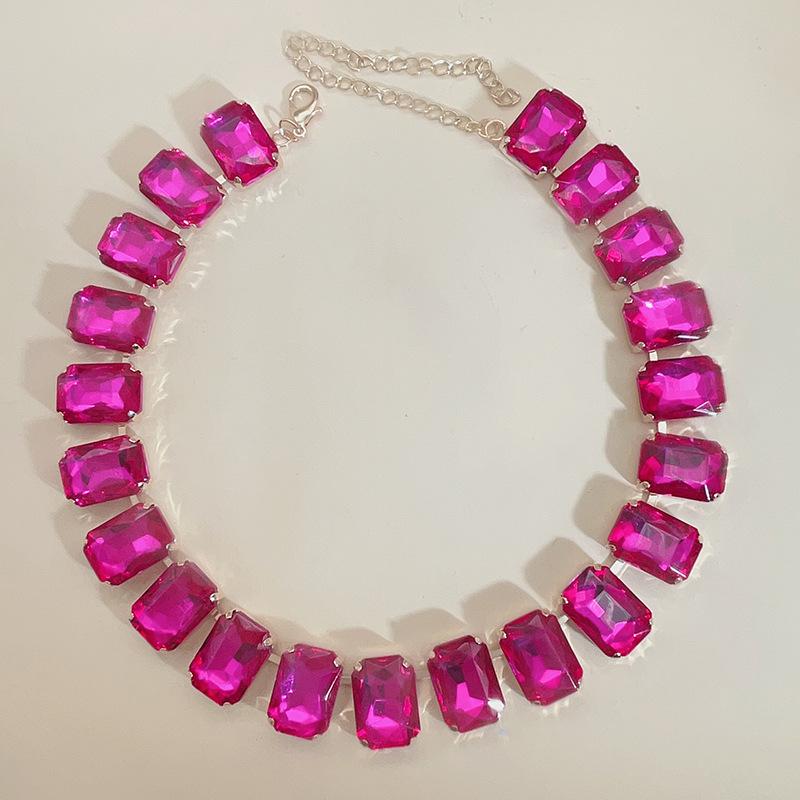 Mixed Color Rectangular 13x18 Crystal Gemstone Necklace - European & American Choker Design