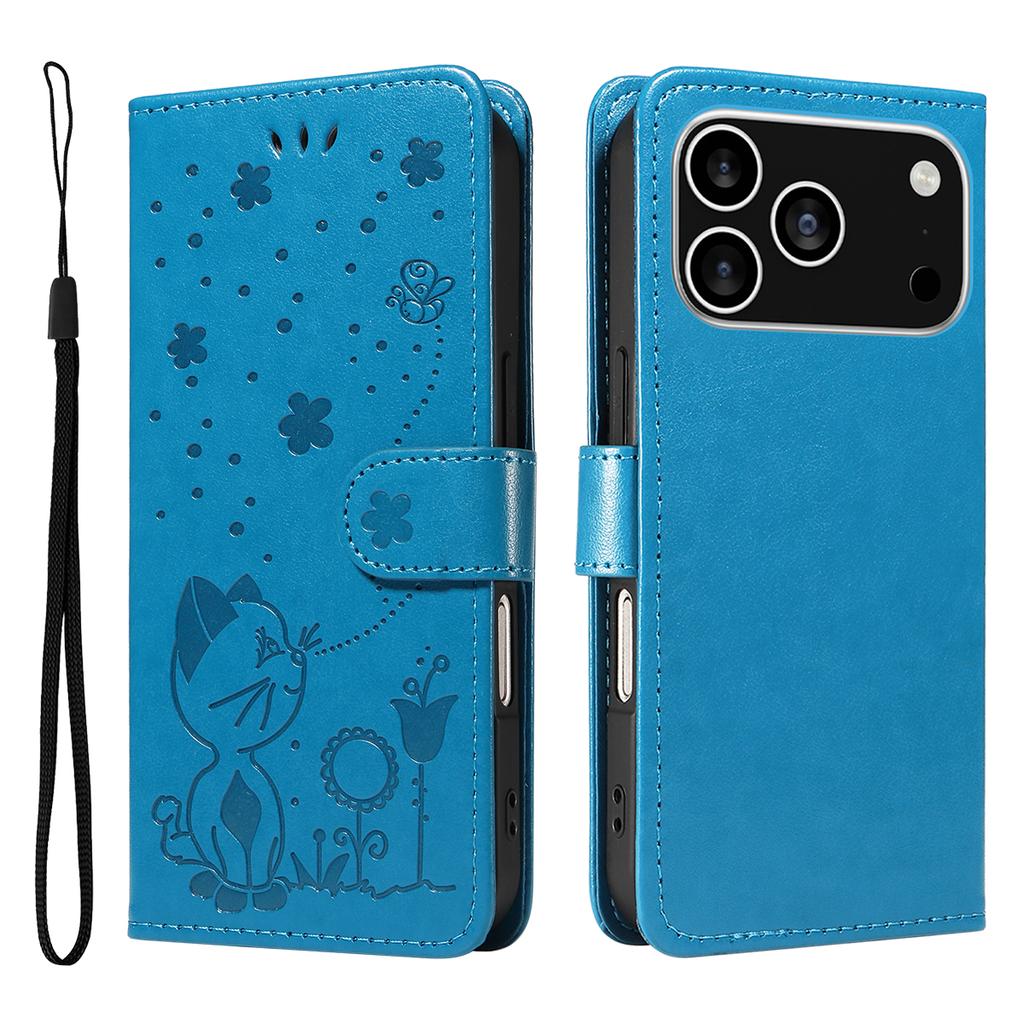 For iPhone 17 Pro Leather Wallet Case Cat Bee Pattern Phone Cover Stand