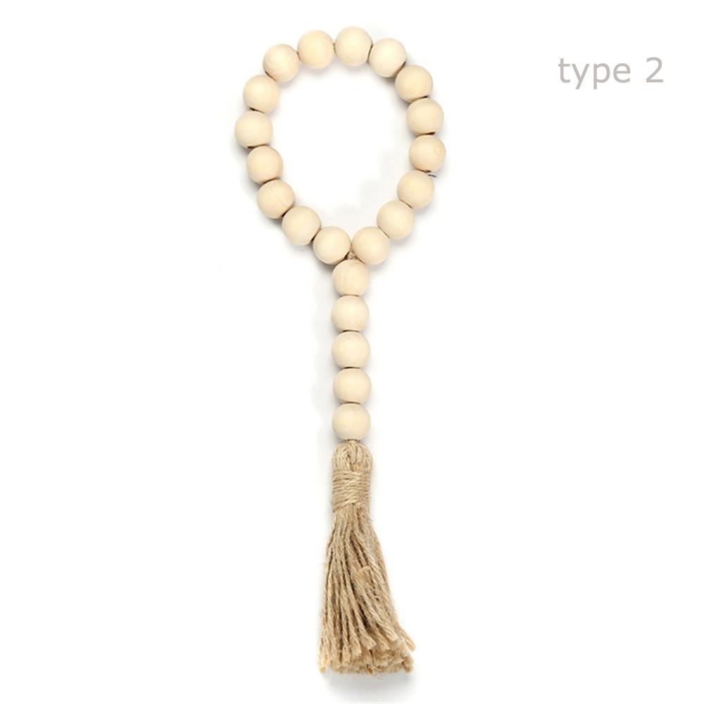 DIY Home Decor Ornament Farmhouse Wood Bead Garland With Jute Rustic Wall Hanging Tassels String