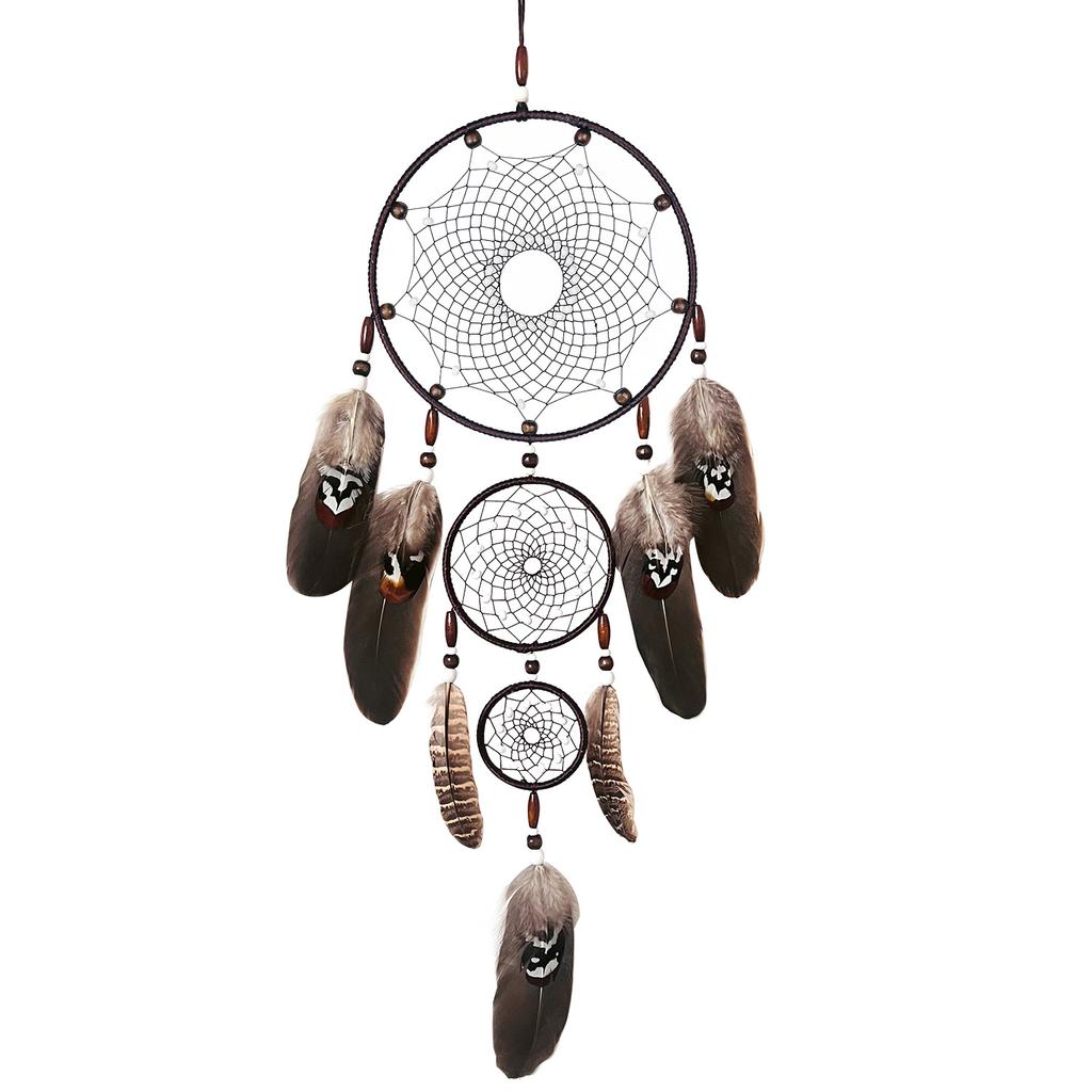 Black Dreamcatcher Hanging Decoration Feather Wind Chime Handmade Handwoven Creative Wall Hanging Triple Rings Pendant