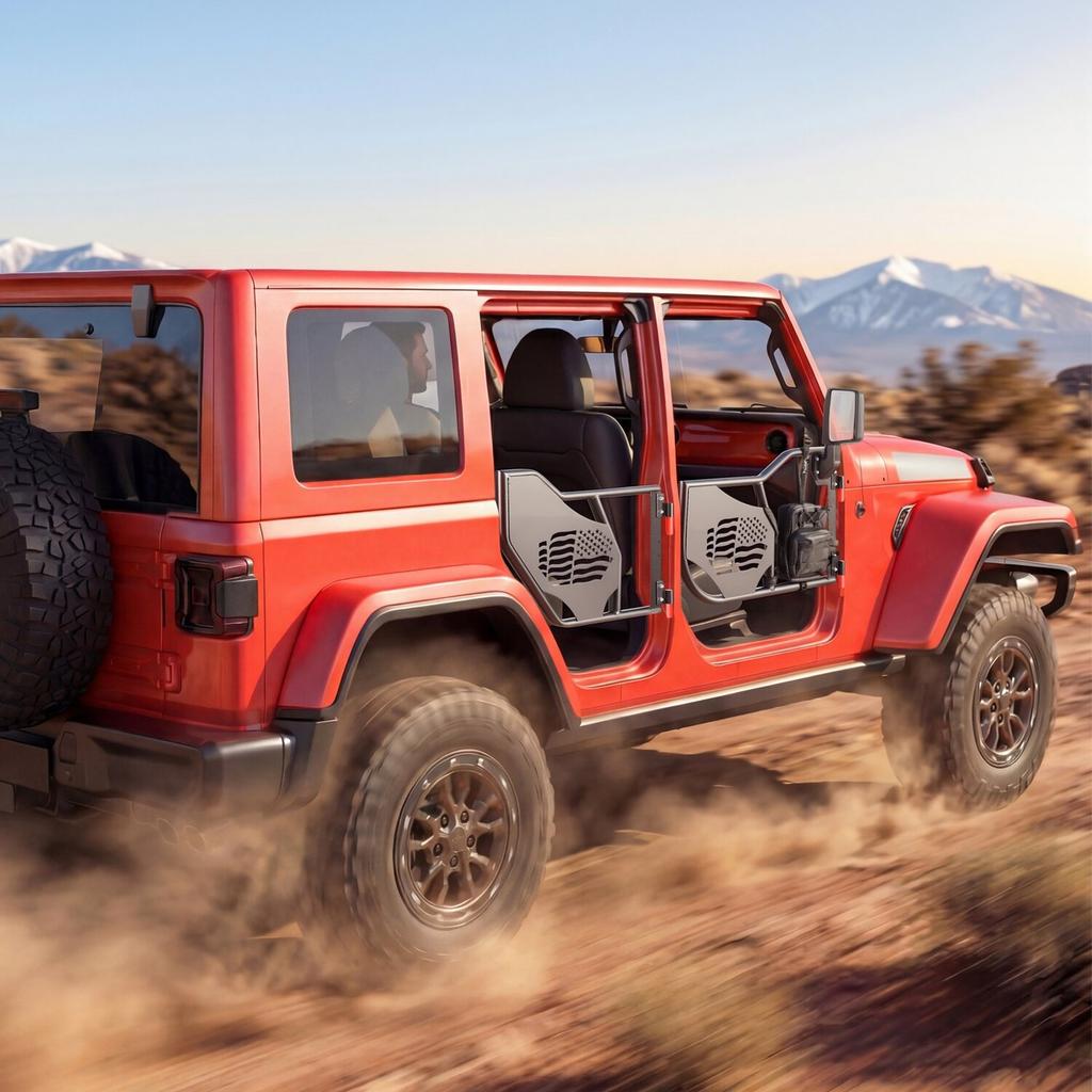Jeep Tube Doors, 4-Door, Fit for 2018-2026 Jeep Wrangler JL & 2020-2026 Gladiator JT, Flag Pattern Off Road Front & Rear Tubular Half Doors with DOT