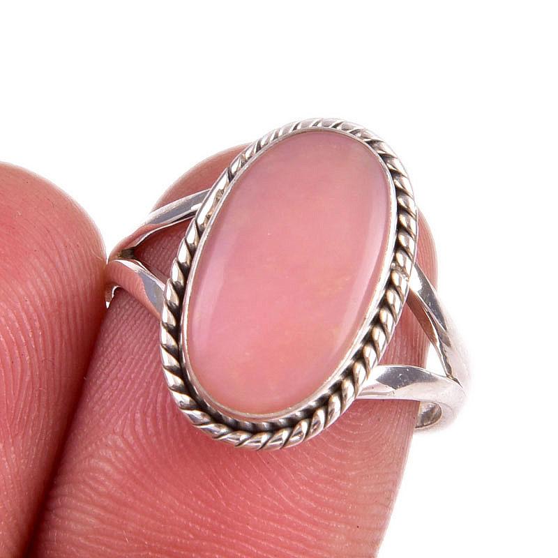 Natural Pink Opal Gemstone 925 Solid Sterling Silver Jewelry Ring Size 7.5 y0N12
