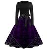 Women's Casual Fashion Long Sleeve Halloween Printed Vintage Long Dresses
