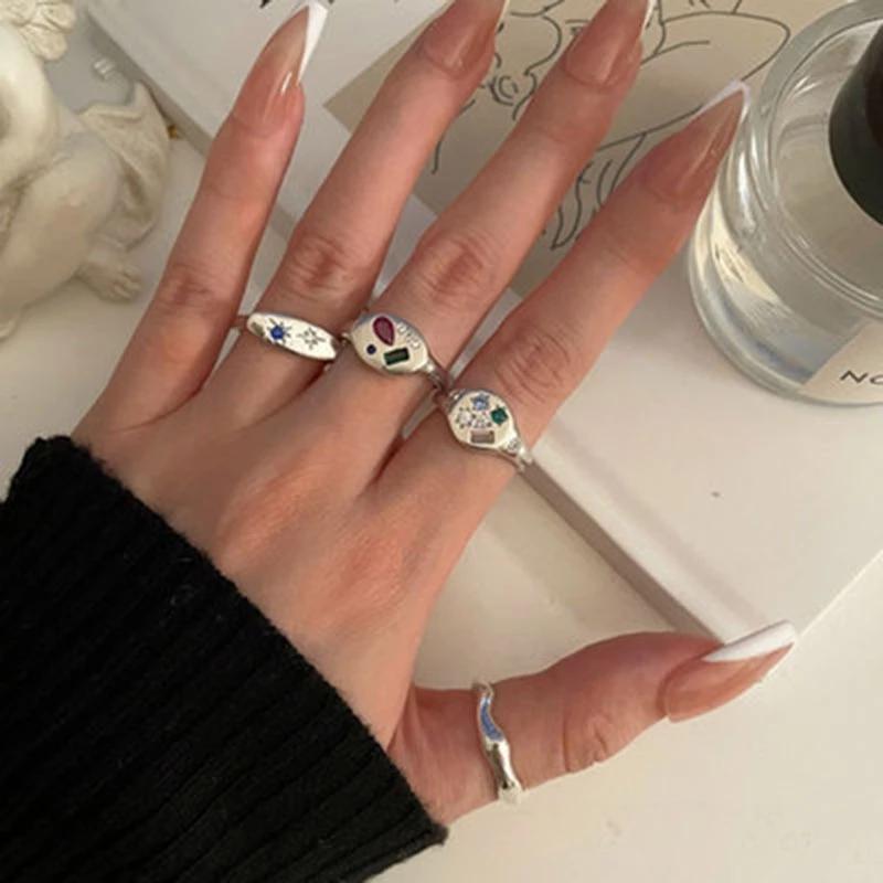 FOXANRY Новые модные элегантные винтажные кольца для женщин и девочек, простые геометрические красочные циркониевые вечерние ювелирные изделия, подарки