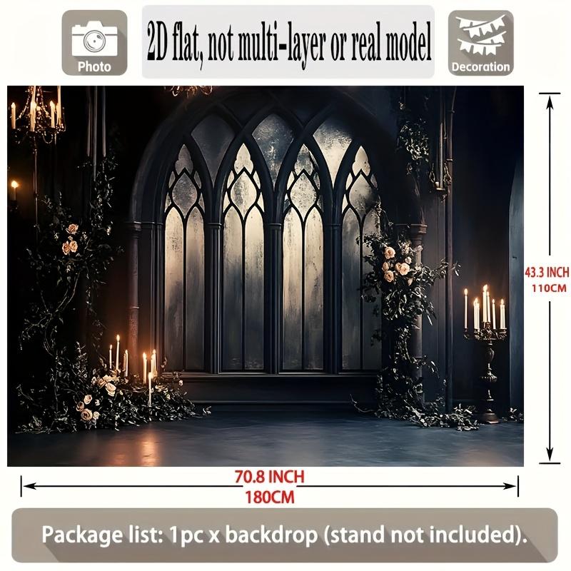 1 piece of Gothic arched window candlelight theme background cloth, made of polyester, suitable for home and wall decoration