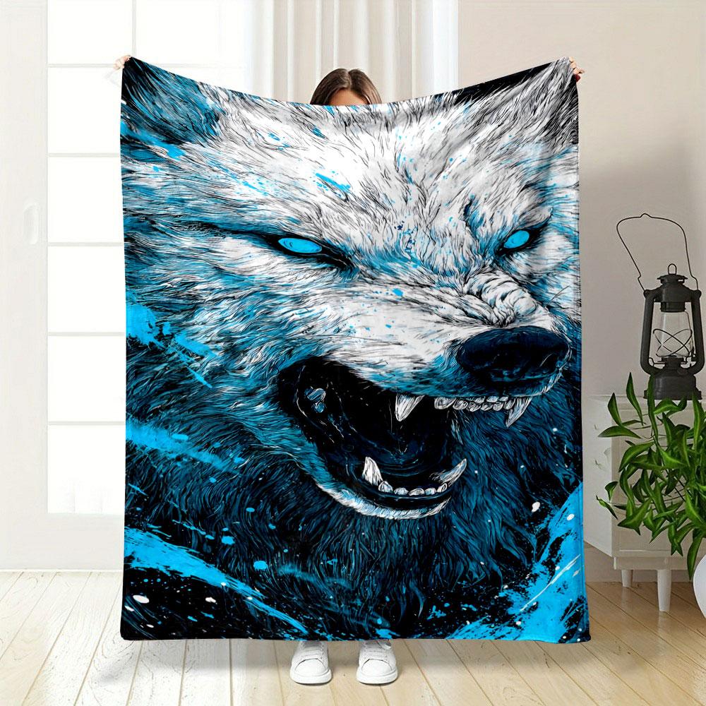Ferocious Blue-Eyed Wolf Design Blanket print blanket soft and cozy perfect for the living room bed sofa or a nap,gift