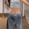 Retro Sexy High Waist Oversized Jeans For Women Casual Baggy Pocket Y2K Pants Wide Leg Streetwear Blue Denim Trouser