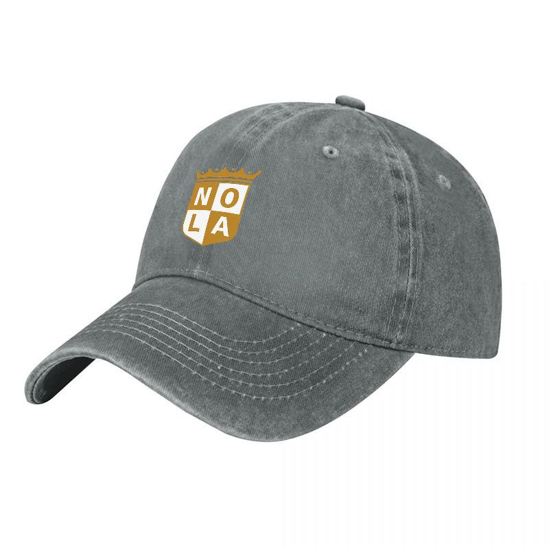 NOLA Shield Washed Canvas Baseball Cap Dark Gray Vintage Adjustable Hat Embroidered Crest Urban Fashion