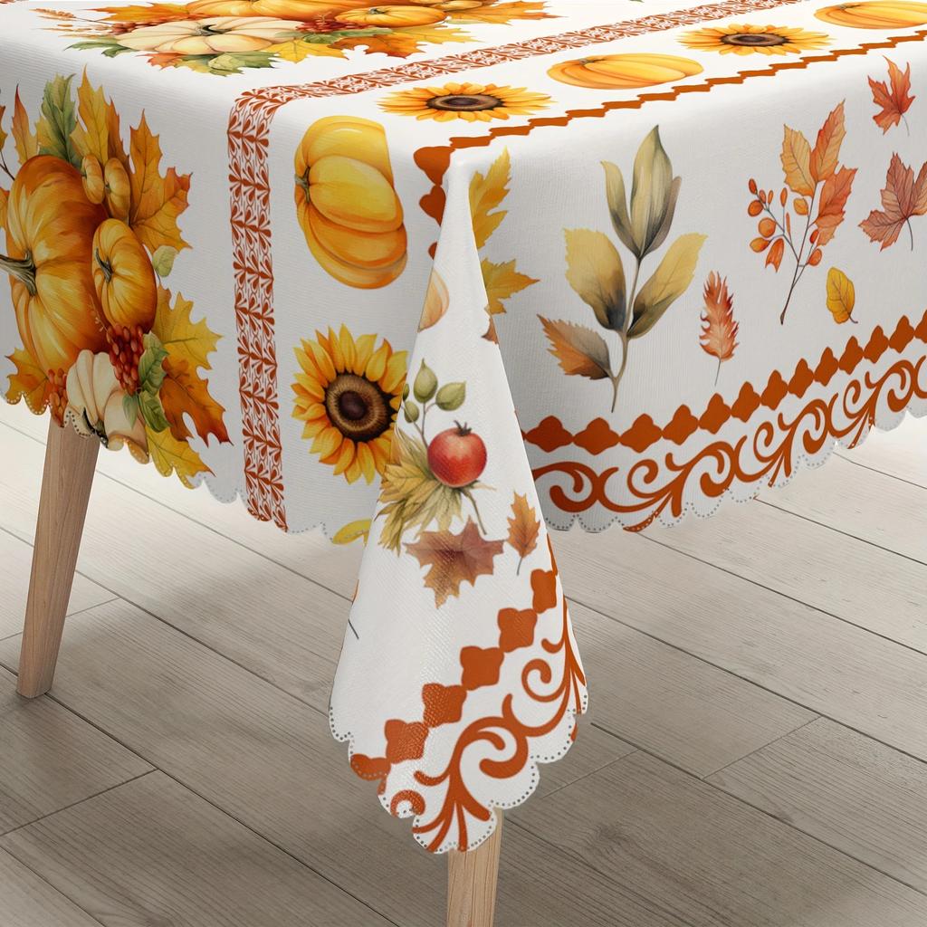 1 piece, Autumn Harvest Thanksgiving Polyester Fiber Round & Rectangular Tablecloth, Maple Leaves, Pumpkinsxzj