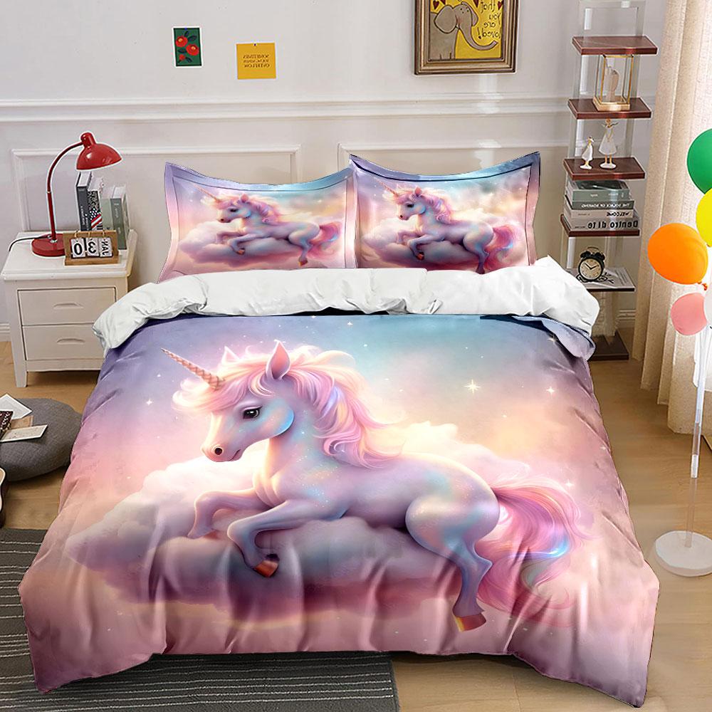 Magical Unicorn on Cloud Bedding Duvet Cover Set (1*Duvet Cover 2*Pillowcases, without duvet insert)