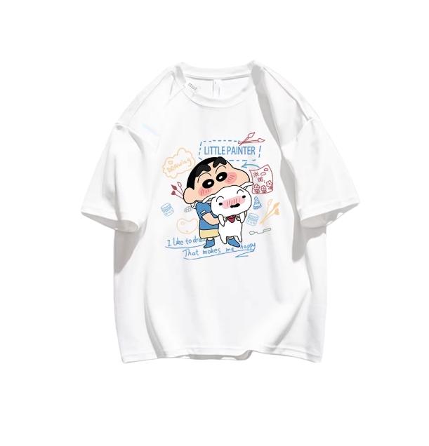 Summer Comic Style Crayon Shin Chan Print Pure Cotton Loose Casual T Shirt Y2K Unisexs Tops