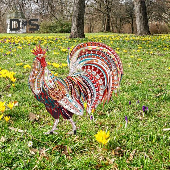 Металлический колышек для сада в виде петуха, устойчивый к погодным условиям, прочный, для наружного использования, патио, двора, газона, реалистичный, железный колышек для петуха, украшение