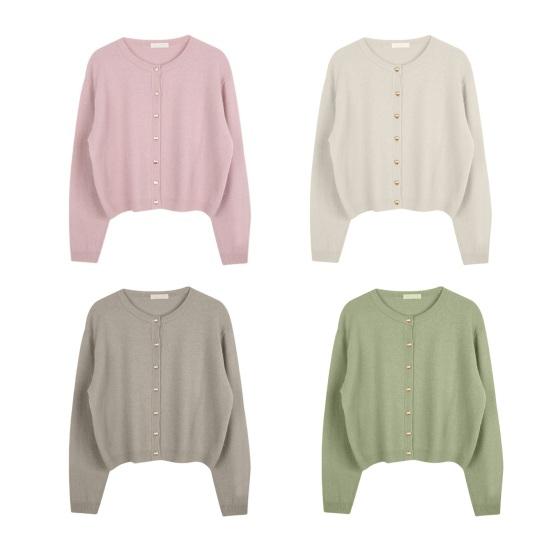 Women Knitting Cardigan Round Neck Long Sleeve Ribbed Trim Sweater Coat Single Breasted Loose Fit Solid Color Outwear Knitwear