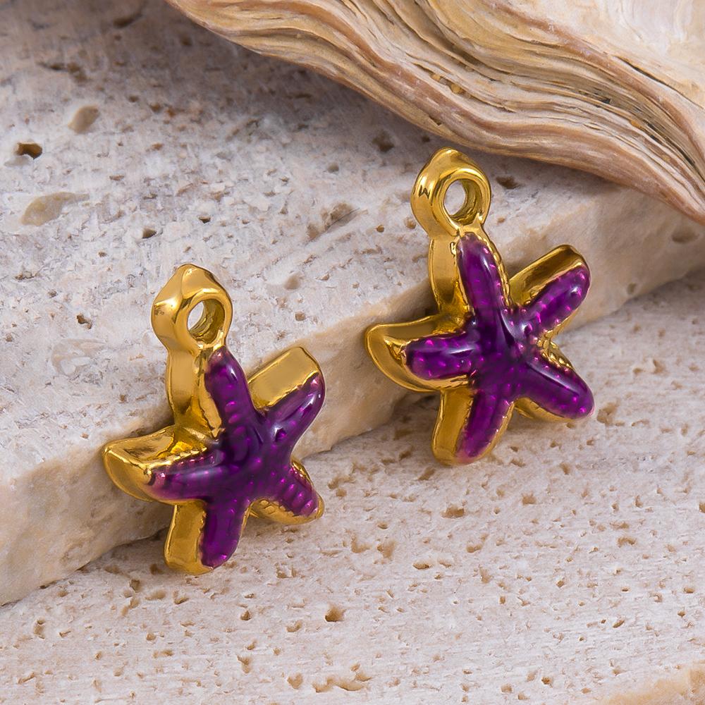 5pcs Fashion Stainless Steel Enamel Golden Starfish Charms Pendants DIY Necklace Bracelet Charm for Jewelry Findings Components
