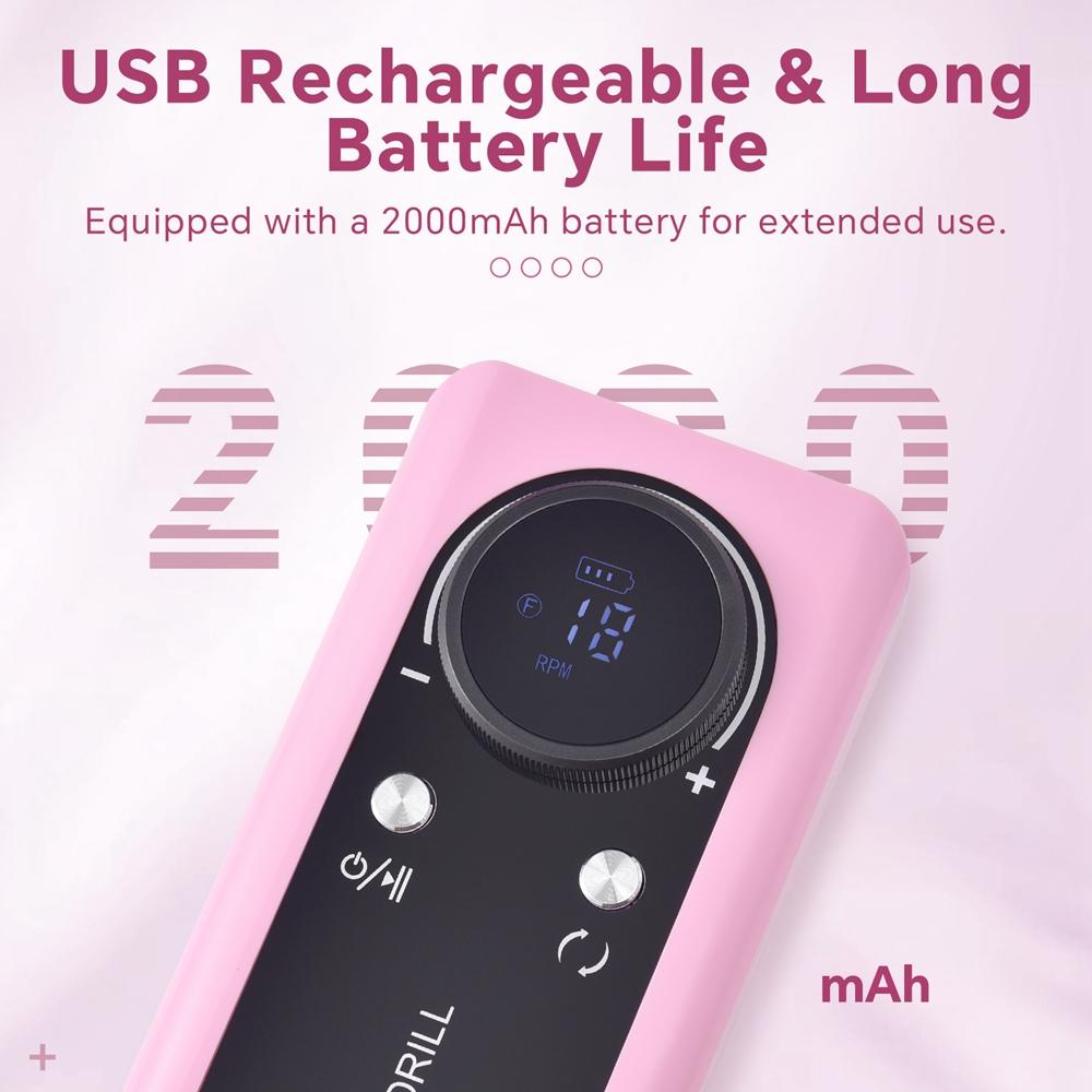 Профессиональная электрическая портативная дрель для ногтей 45000 об/мин, перезаряжаемая, малошумная, шлифовальная пилка для ногтей, инструмент для маникюрного салона
