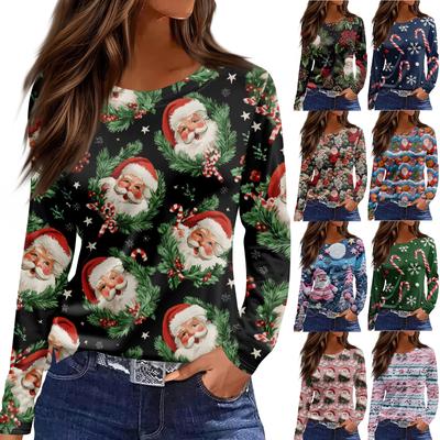 Женская модная повседневная свободная футболка с разрезом и круглым вырезом с длинным рукавом с принтом, женский топ