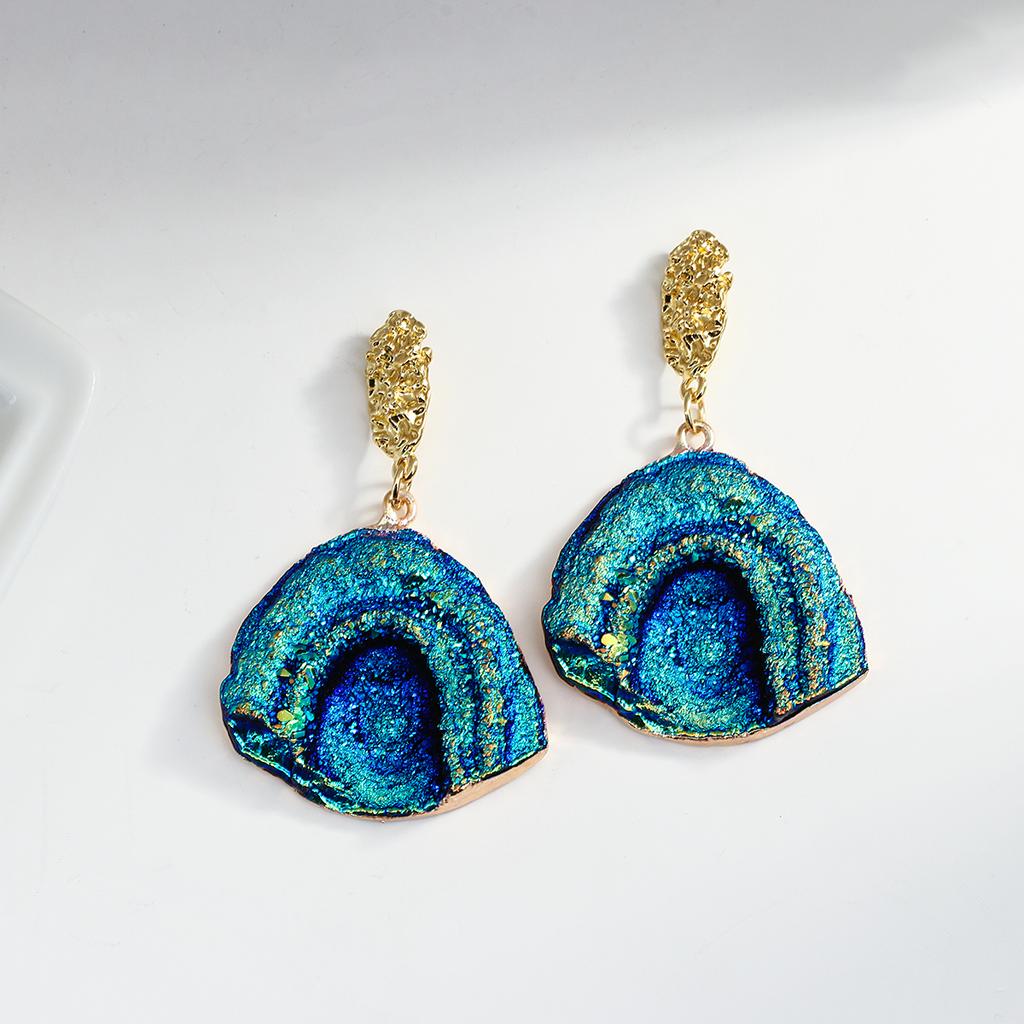 Vintage Abstract Natural Stone Dangle Earrings for Women Van Gogh Painting Stars Geometric Volcanic Rock Pendant Earrings