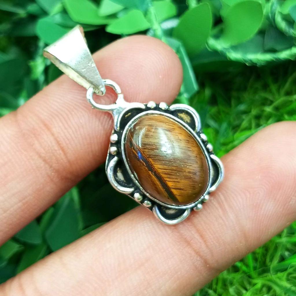 Tiger's Eye Gemstone 925 Sterling Silver Plated Necklace Chain Pendant Jewelry NST-J2H8384