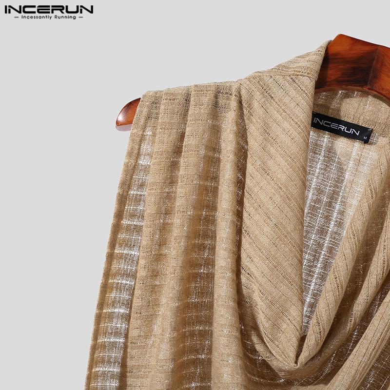 INCERUN Мужские безрукавки с ажурным сетчатым воротником-стойкой, жилет с текстурой, накидка, майки