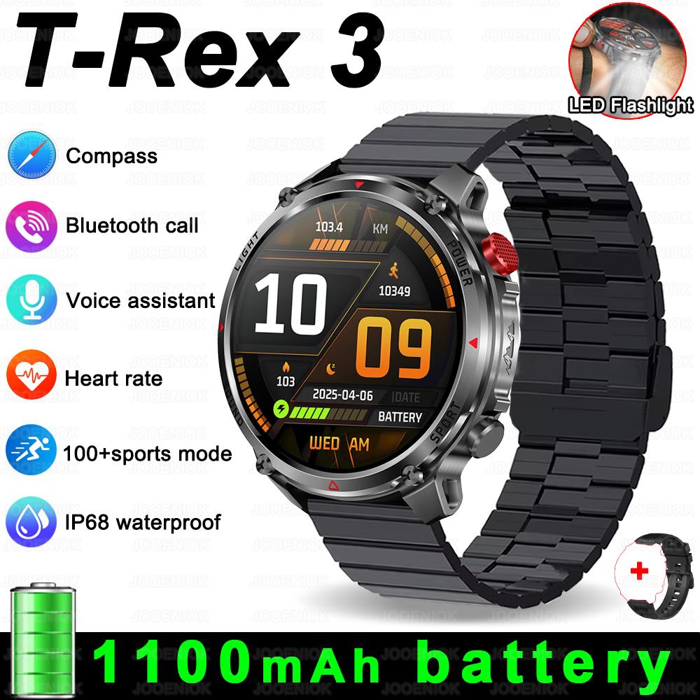 2026 Новые Умные Часы T-Rex 3 Ultra Military 1100 мАч 5ATM IP69K Компас Высотомер AMOLED LED Фонарик GPS Умные Часы Мужские 2
