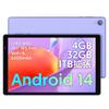Android 14 Tablet with SD Card 6000mAh Bluetooth Dual 1280 X 800 FHD IPS GMS Purple 10-inch Wi-Fi, 4GB+32GB+1TB Expansion, Storage, Quad-Core CPU,