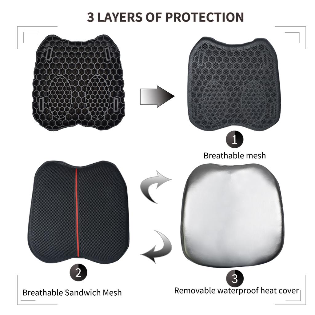 Motorcycle Seat Cushion with Sunshade Cover,Motorcycle Gel Seat Pad for Long Rides with 3D Honeycomb Shock-Absorbing Breathable