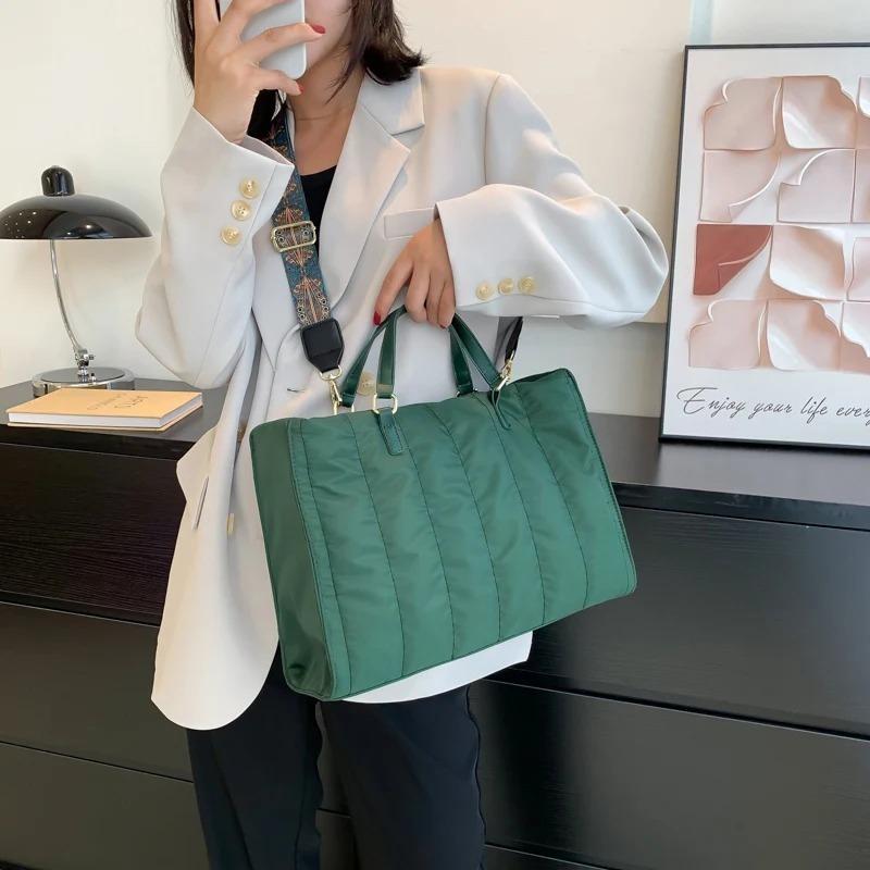 Роскошные брендовые женские сумки большой вместимости с мягкой подкладкой, зеленые большие сумки, классическая нейлоновая пуховая хлопковая сумка на плечо, офисная женская сумка-шоппер