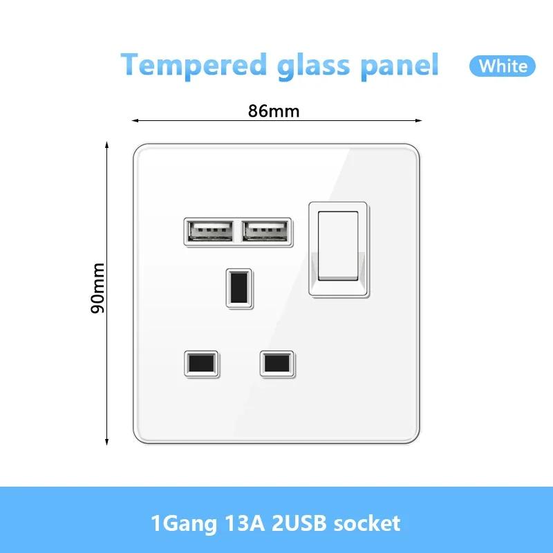 Стандарт Великобритании настенный светодиодный выключатель 2-позиционный розетка питания, 18 Вт быстрая зарядка универсальная двойная 3-контактная вилка USB Type-C стеклянная розетка
