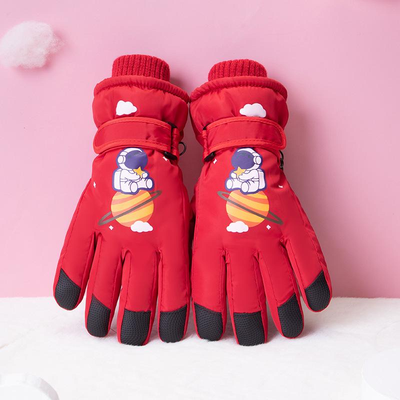 Детские лыжные перчатки Winter Plus Velvet Touch Screen для верховой езды, с пятью пальцами, нескользящие, ветрозащитные, милые, теплые, для детей и студентов