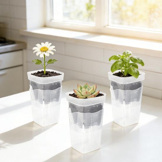 Впитывающий цветочный горшок с прозрачной двухслойной конструкцией 150 мл Глубокий резервуар для воды Регулируемое вентиляционное отверстие Купол для поддержания влажности Горшок для рассады