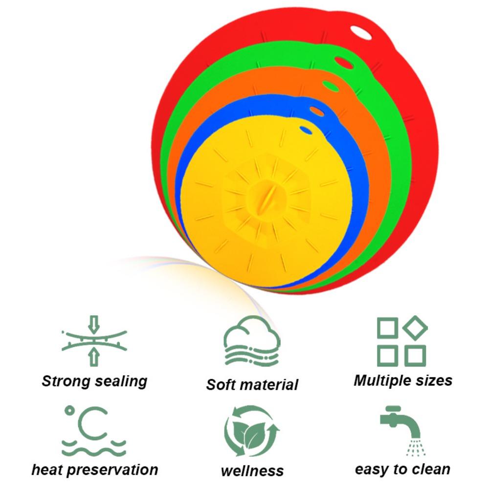 5Pcs Silicone Microwave Bowl Cover Heat Resistant Pot Lid Household Suction Cover Cup