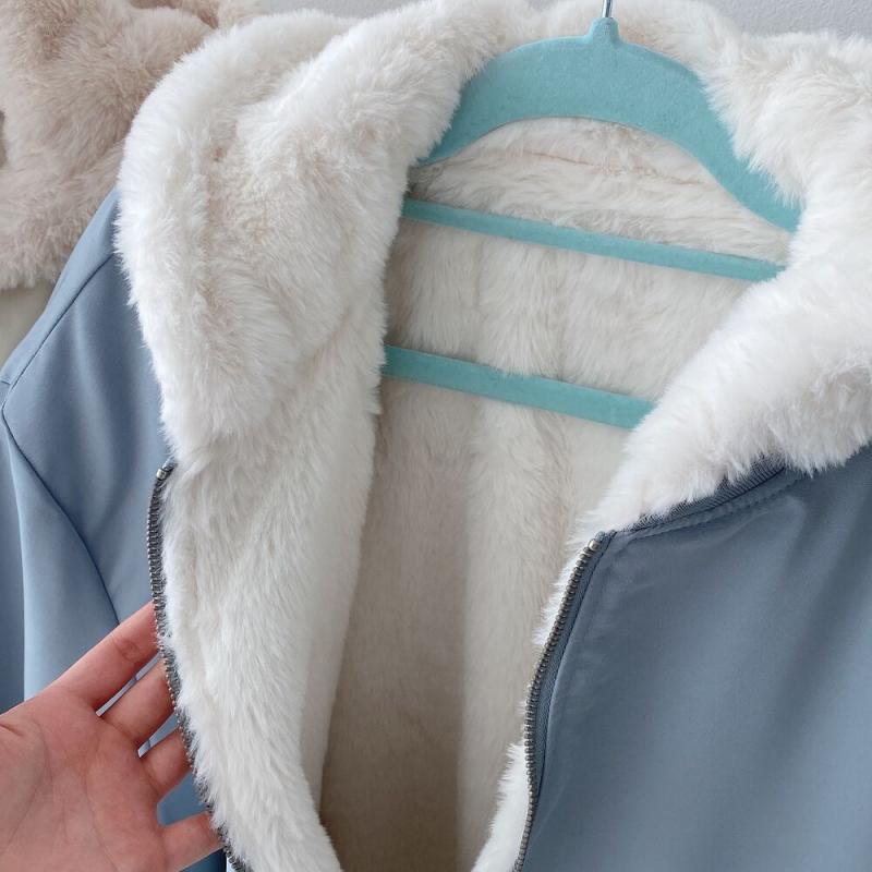 Утолщенная двусторонняя хлопковая куртка из овечьей шерсти, Южная Корея, женская куртка на пуху, новая зимняя хлопковая куртка на молнии с капюшоном Y2k