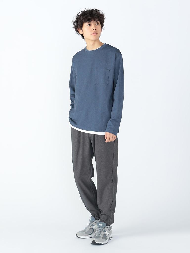 Beams Heart Men's Long Sleeve Tee, Pique Faux Layered Cut and Sew, Navy, Size M