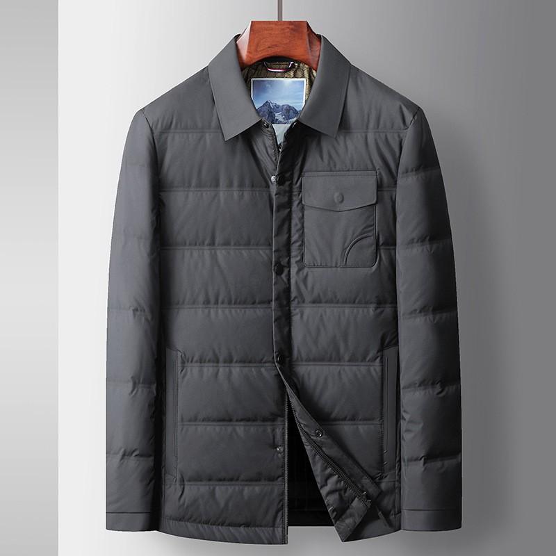 Mens Lightweight White Duck Down Jacket Slim Fit Turn-down Collar Warm Winter Coat Young Adults
