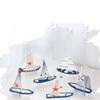 Sailboat Model Wooden Sailing Boat Home Decoration Beach Nautical Design Navy