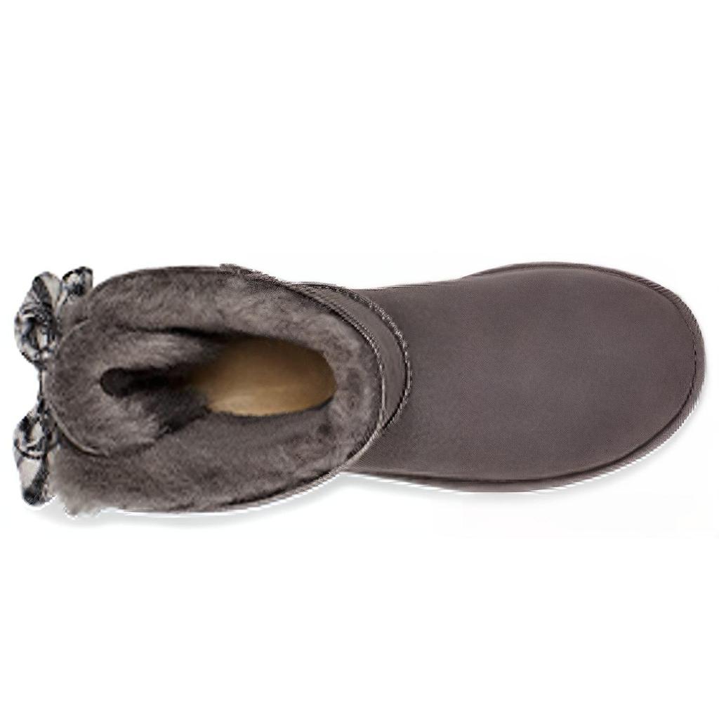 UGG Sheepskin Warm Durable Non-Slip Plaid Ribbon Short Snow Boots Women Boots Gray 1118935-CHRC