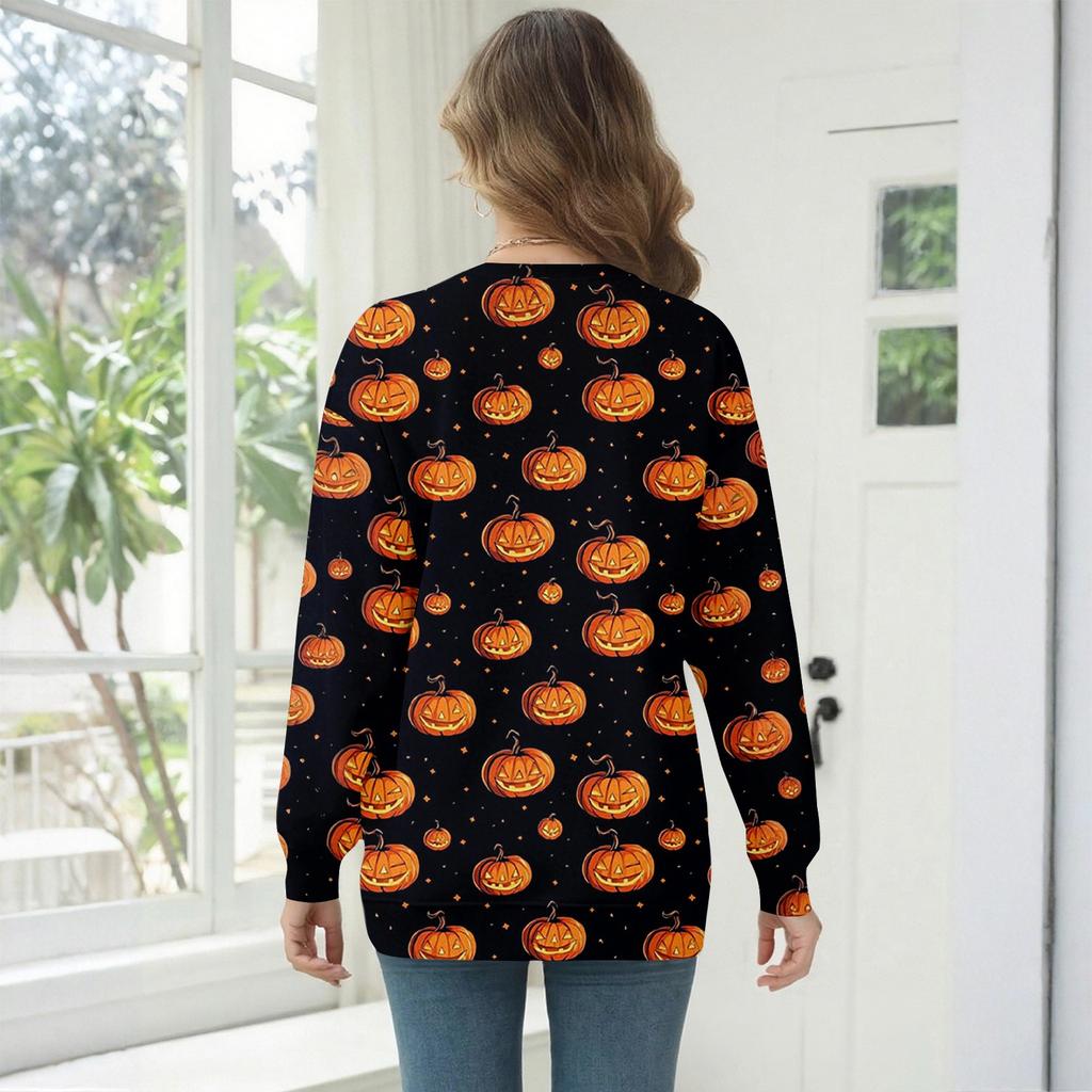 Женский модный повседневный свитшот с длинным рукавом и принтом на Хэллоуин