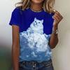 2025 Summer Women Fashion Trend Cute Cartoon Cat O-Neck Tops Tees Female Short Sleeve Clothing Ladies Vintage