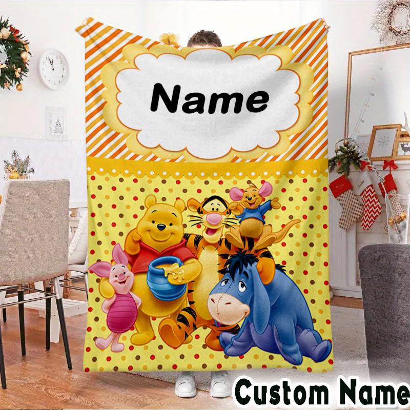 Custom NameLittle yellow bear and friends Blanket Flannel for Sofa, Indoor, Camping, Living Room, Office, Chair, And Bed Soft Birthday Christmas Gift