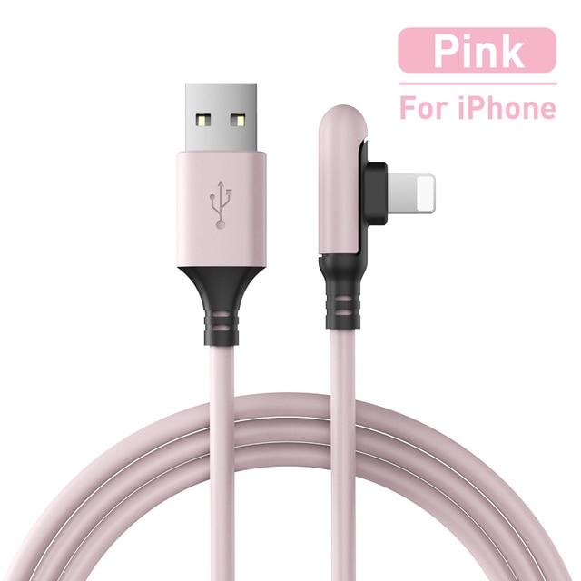 USB-кабель 90 градусов для iPhone 14, 13, 12, 11 Pro Max X XR XS 8, 7, 6s, 5s, зарядное устройство для быстрой зарядки, жидкий силиконовый кабель для передачи данных, 0,3/1,2/1,8/2,5 м