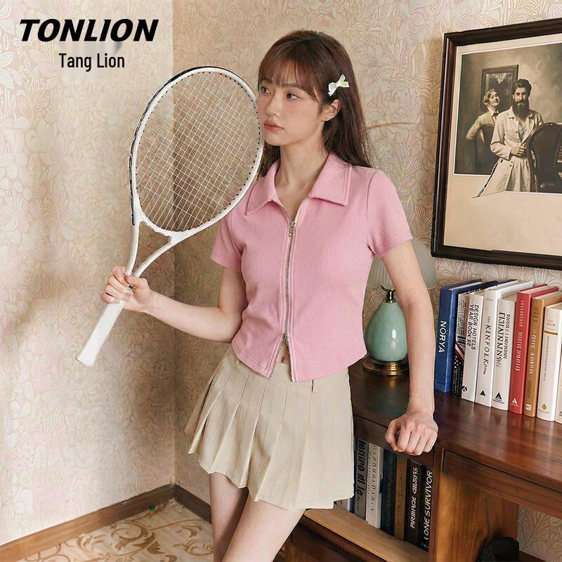 Женская футболка TonLion с воротником-поло на молнии, с коротким рукавом