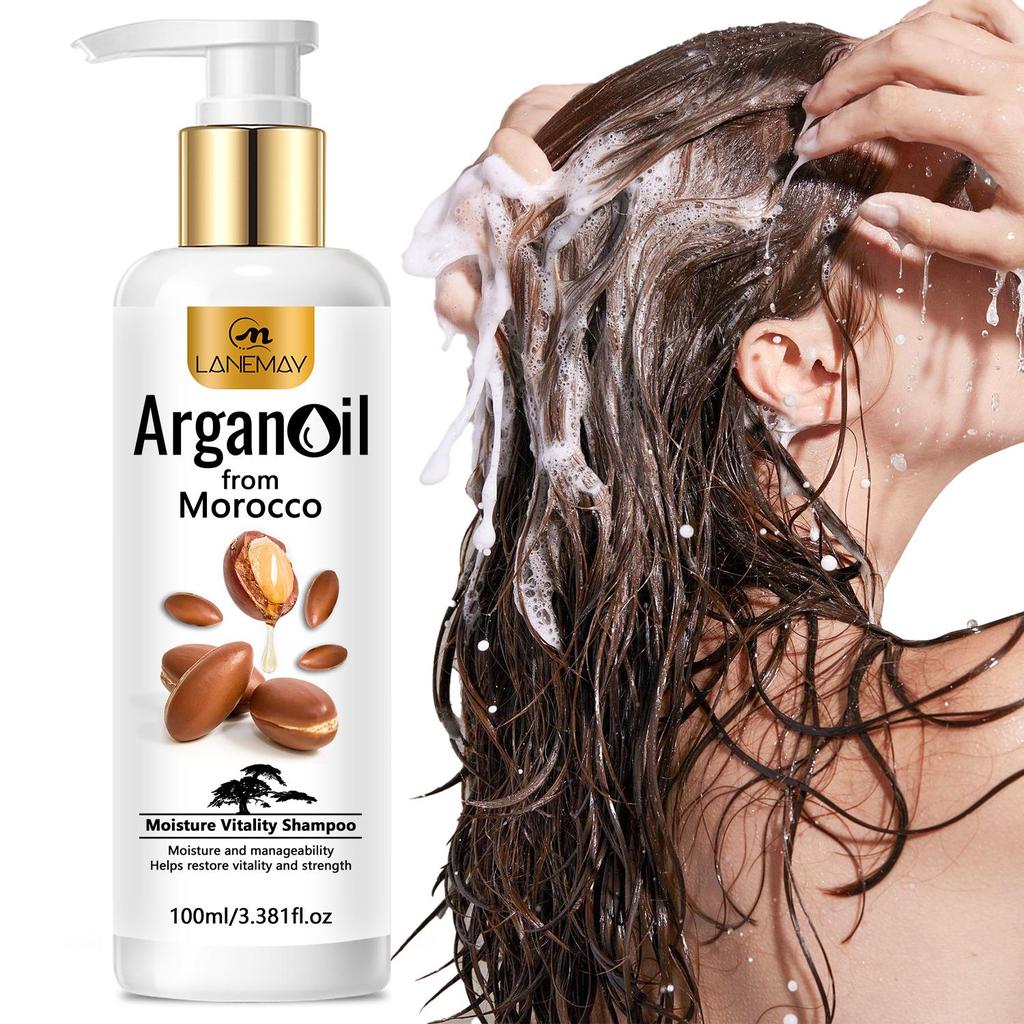 Марокканский шампунь с аргановым маслом - Предотвращает ломкость и секущиеся кончики, Повышает эластичность волос - Не сушит и не вызывает раздражения для всех типов волос, 100 мл